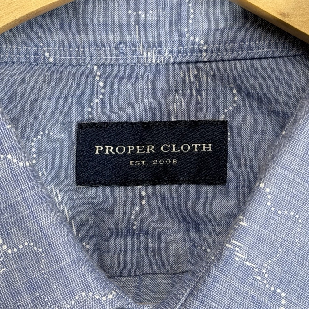 Proper Cloth Shirt Mens XL Blue Clouds 100% Cotton Short Sleeve Button Up - Picture 3 of 7